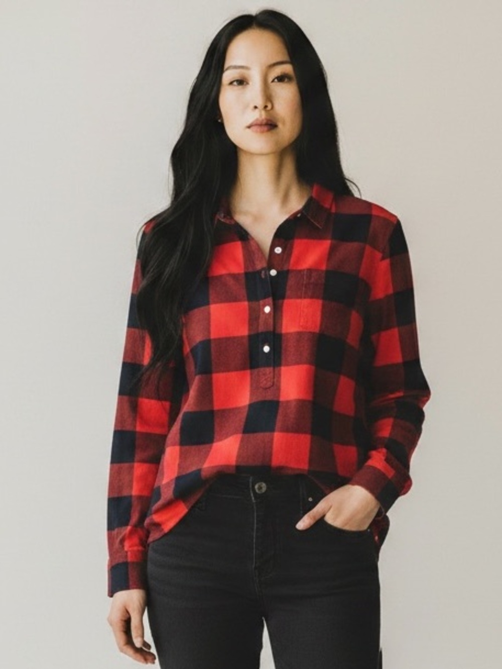 Tommy Hilfiger Red and Black Plaid Button-Down Shirt